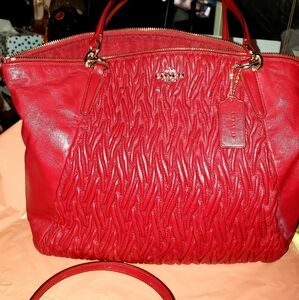 Coach Red Leather Textured Tote